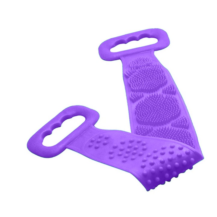 Perie de Baie din Silicon pentru Spalat Spate, Scrub si Masaj, cu Striatii pe Ambele Fete, Moale, Fina la Atingere, Mov, Neo™