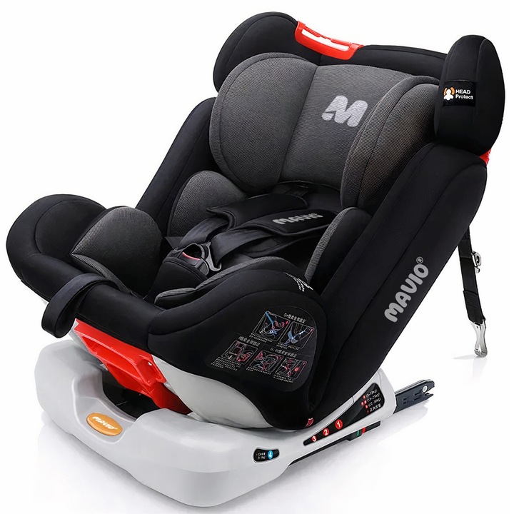 Scaun Auto Bebelusi Mavio®, Model G401, Safe Rider, ISOFIX, pentru Copii intre 0 si 12 ani, Safe Rider, ISOFIX, Centura in 5 Puncte, Usor de Montat, Protectie Impact Lateral, Negru