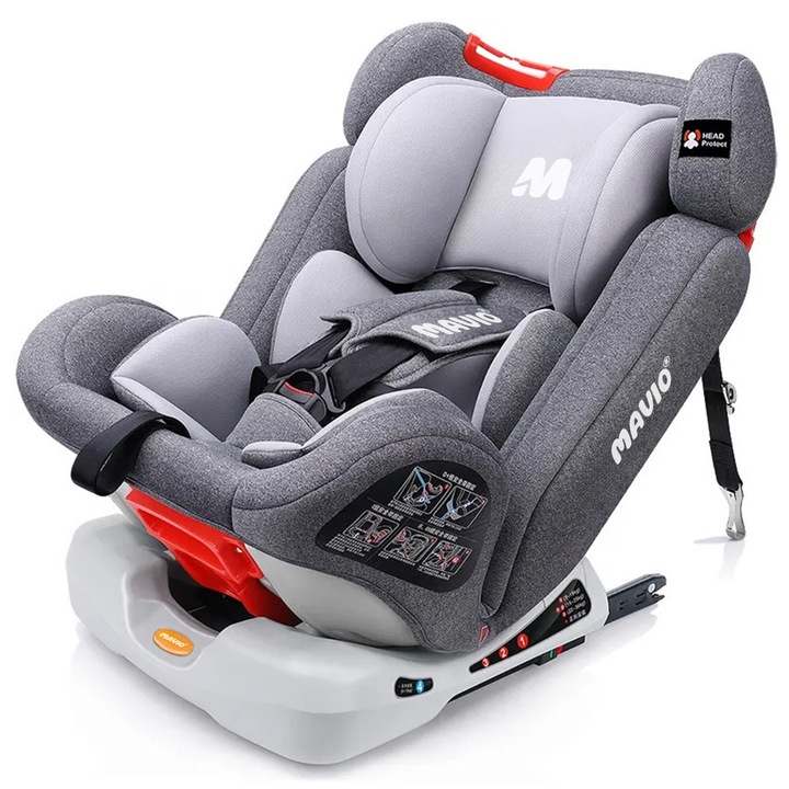 Scaun Auto Bebelusi Mavio®, Model G401, Safe Rider, ISOFIX, pentru Copii intre 0 si 12 ani, Safe Rider, ISOFIX, Centura in 5 Puncte, Usor de Montat, Protectie Impact Lateral, Gri