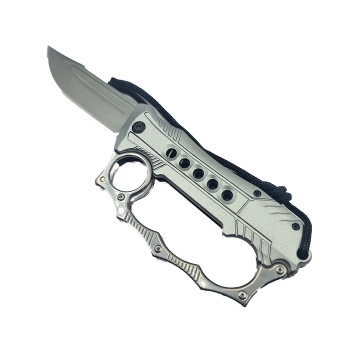 Cutit cu Pumnal si Clapa, Din otel Prindere Curea, Snur, Deschidere Manuala, 22 cm, Gri, Dalimag