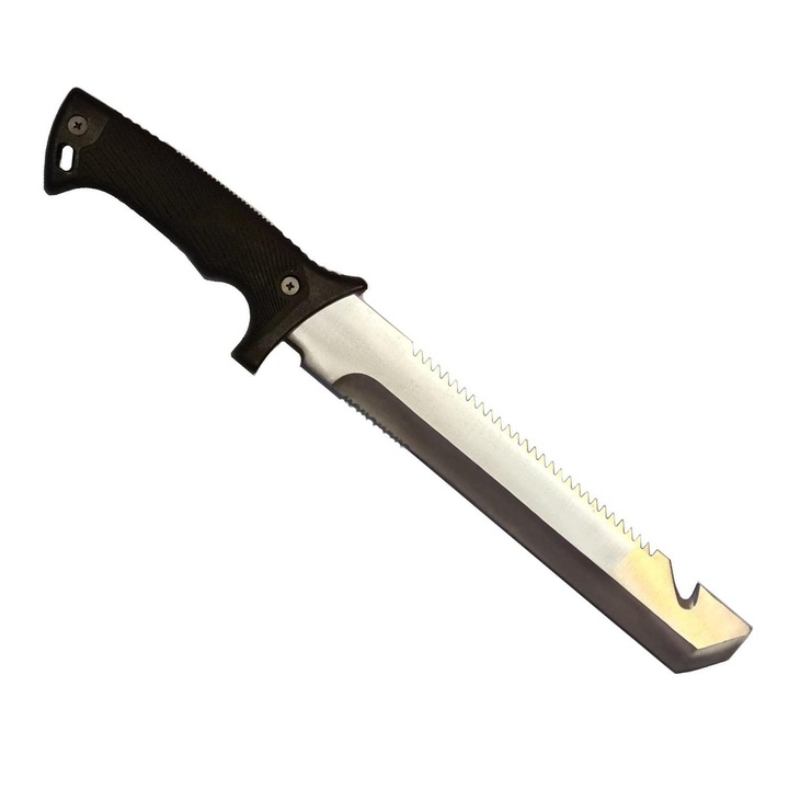 Cutit tip Maceta TNT, 40 cm, otel, Lama zimtata, maner plastic cauciucat, Negru