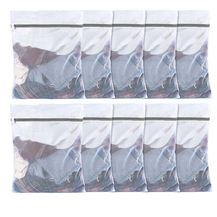 Set 10 Saci de Spalat Rufe, Rqiurpn, Poliester, Medii, 30x40 cm, protectie pentru haine sensibile in masina de spalat si uscator, pentru lenjerie delicata, lenjerie de corp