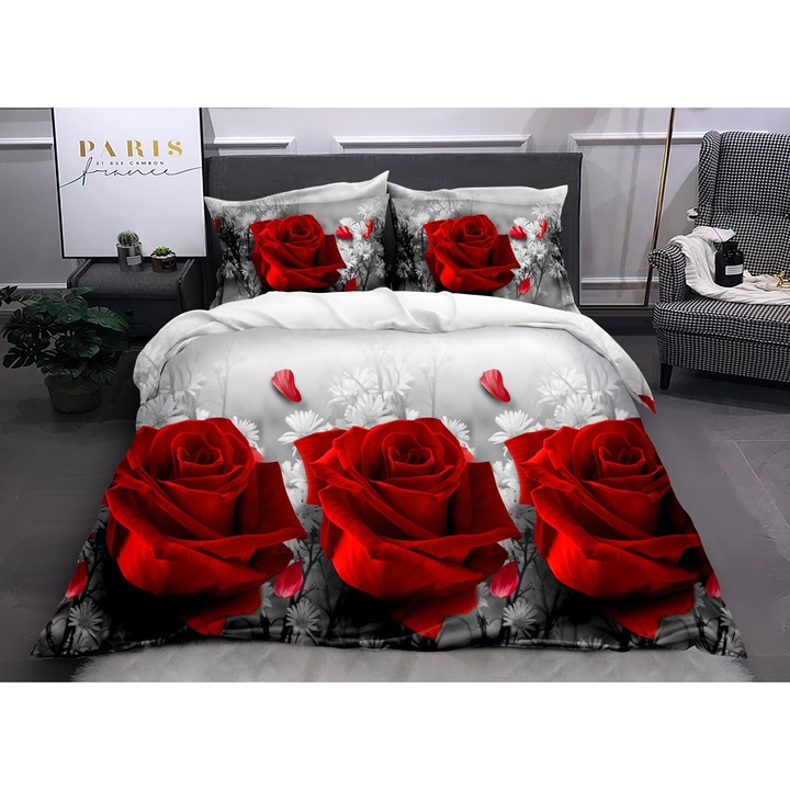 Lenjerie De Pat Bumbac Satinat 3D - Petale