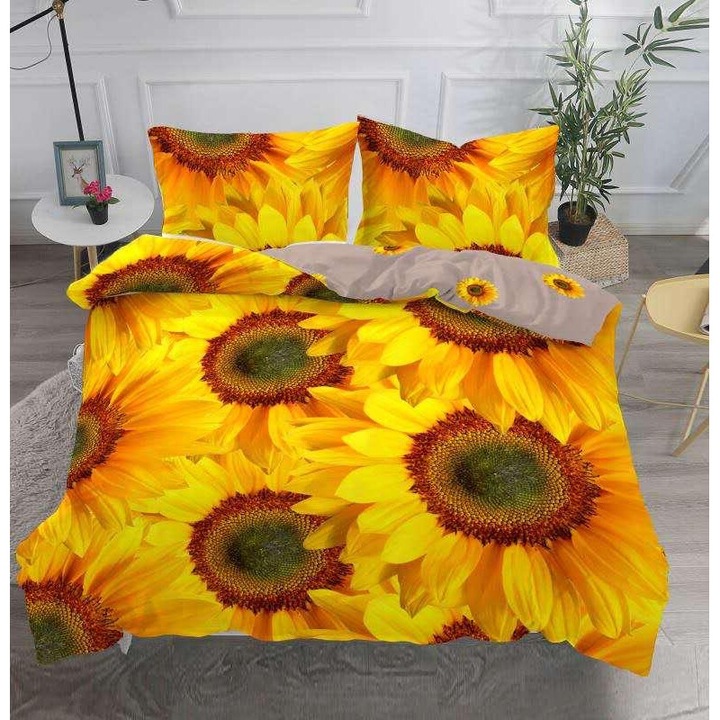 Lenjerie De Pat Bumbac Satinat Premium - Floarea Soarelui