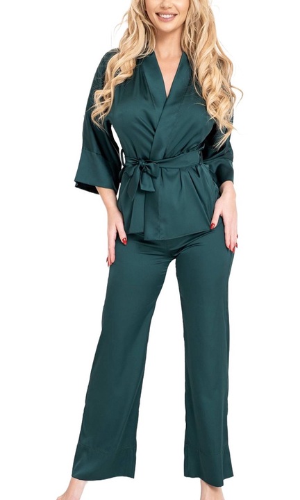 Pijama clasica din satin Kalimo, PERAI, Verde