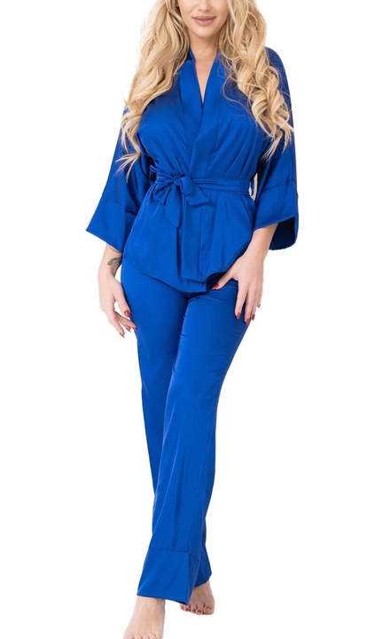 Pijama clasica din satin Kalimo, PERAI, Albastru