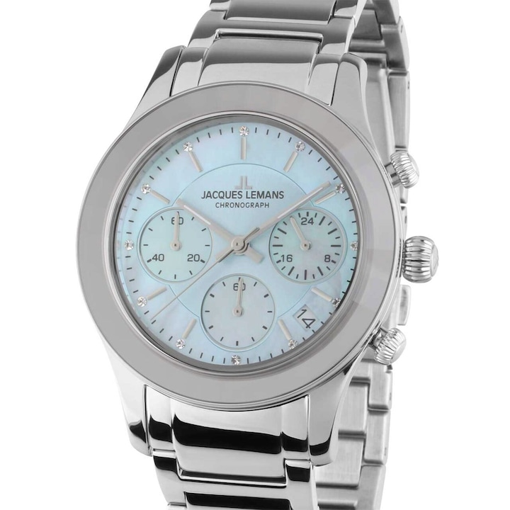 Ceas de dama Jacques Lemans Quartz, 38mm, 5ATM, Argintiu