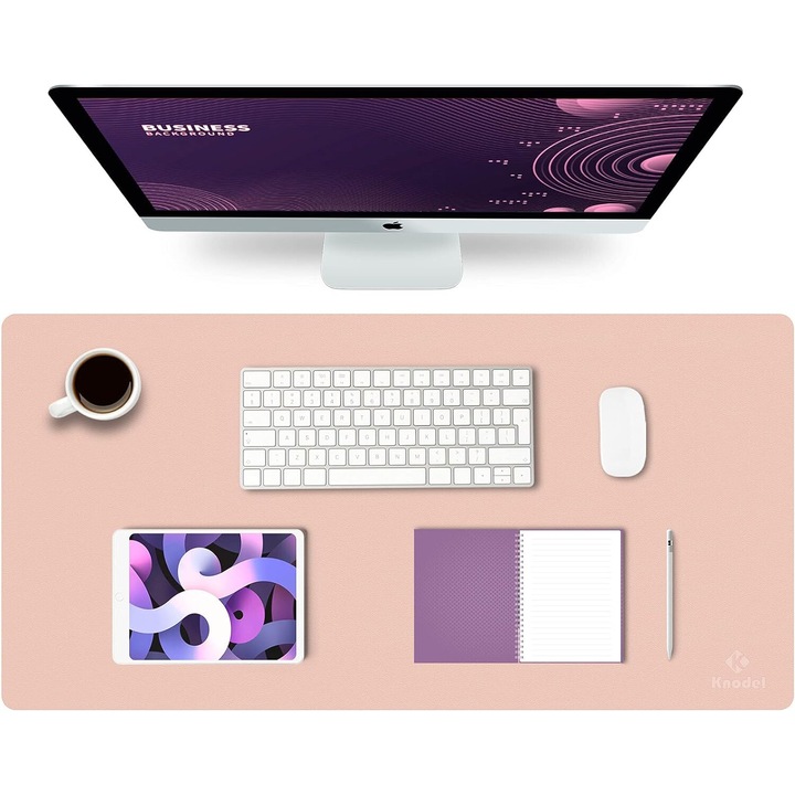 Mousepad pentru protectie birou KNODEL, piele PU, Anti-alunecare, fara deformare, durabil, Usor de curatat, 80x40 cm, Roz