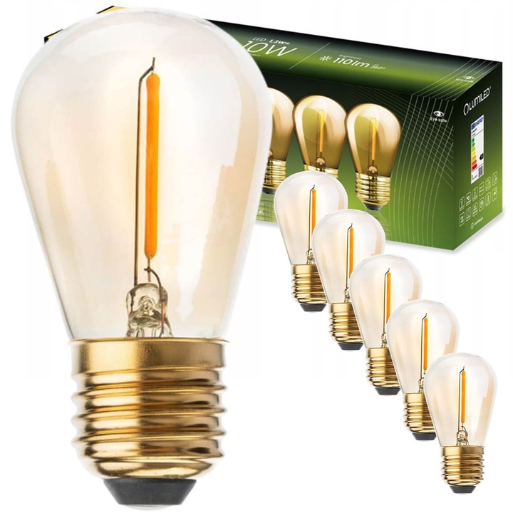 Комплект от 5 LED крушки Lumiled, 1.3W (10W), E27, 110lm, 2200K, Топли