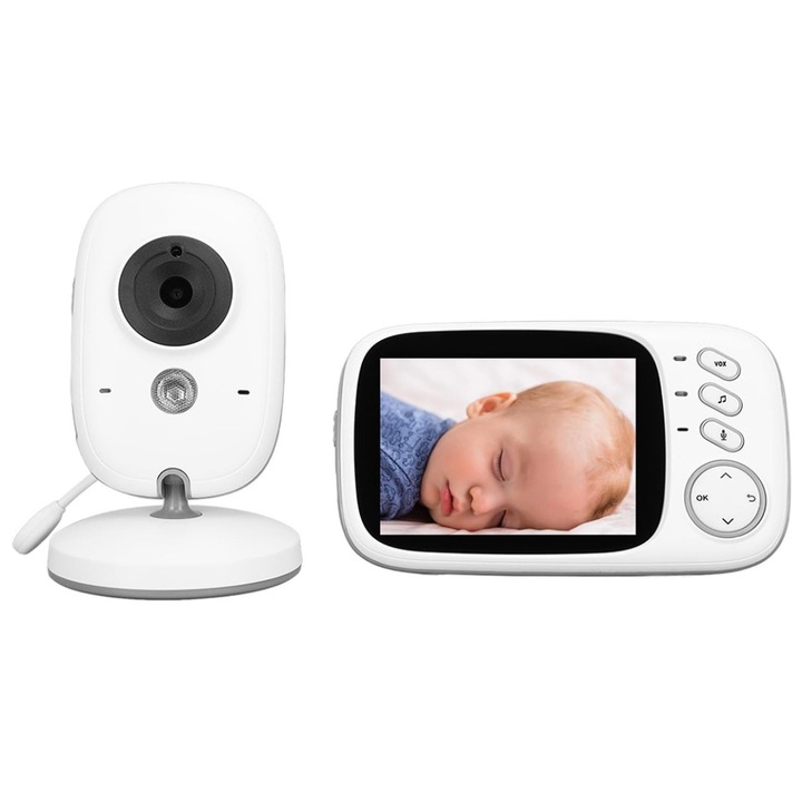 Baby Monitor cu Camera Audio-Video Wireless, Sonor Redus, Dual Microphones, US Plug, Bebe SweetDream (VB603) - Alb