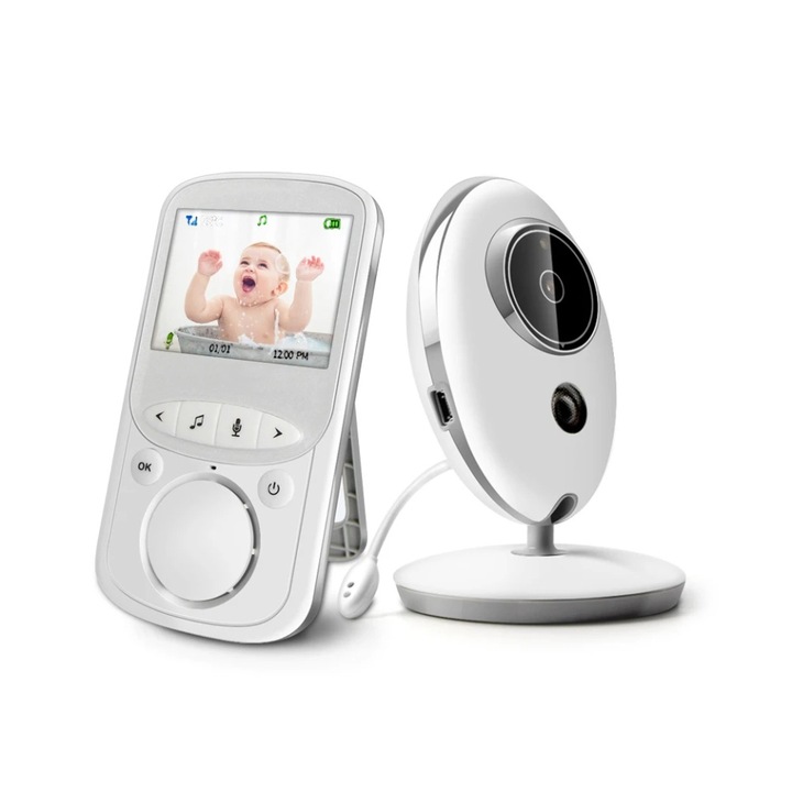 Baby Monitor cu Camera Audio-Video Wireless, 2.4Ghz, Inregistrare Automata, Monitorizarea Temperaturii, Two-way Talk, 360, Bebe SweetDream (VB605) - Alb