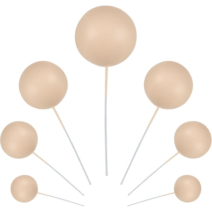 Set cu 20 sfere, 4 marimi (5x5 cm, 5x4 cm, 5x3 cm, 5x2 cm) decoratiuni pentru ornarea torturilor si prajiturilor Alb Crem