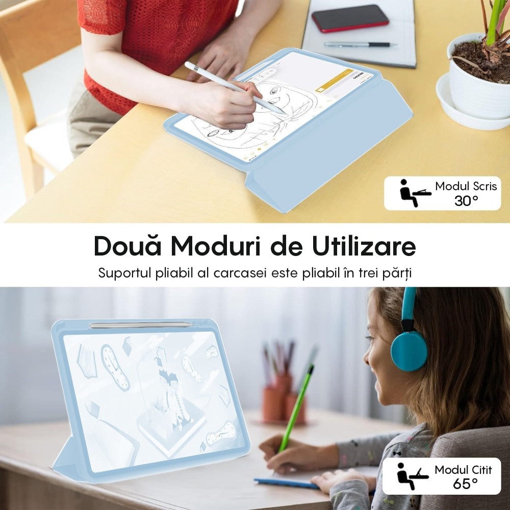 Husa Inteligenta compatibila cu iPad 9/8/7 10.2", MagneticX, CASEY STUDIOS™, Unghiuri Ajustabile, Suport Stylus Pen, Carcasa Flexibila, Functie Auto Sleep/Wake &Touch ID, Subtire si Usoara, Albastru