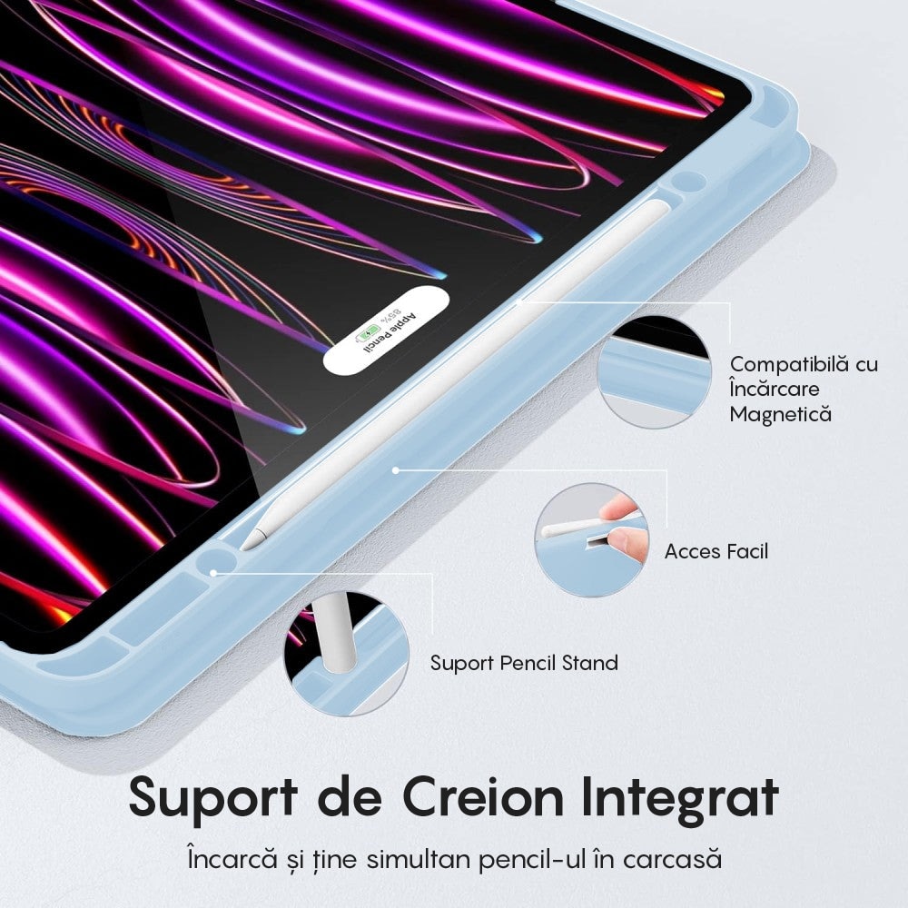Husa Inteligenta compatibila cu iPad 9/8/7 10.2", MagneticX, CASEY STUDIOS™, Unghiuri Ajustabile, Suport Stylus Pen, Carcasa Flexibila, Functie Auto Sleep/Wake &Touch ID, Subtire si Usoara, Albastru