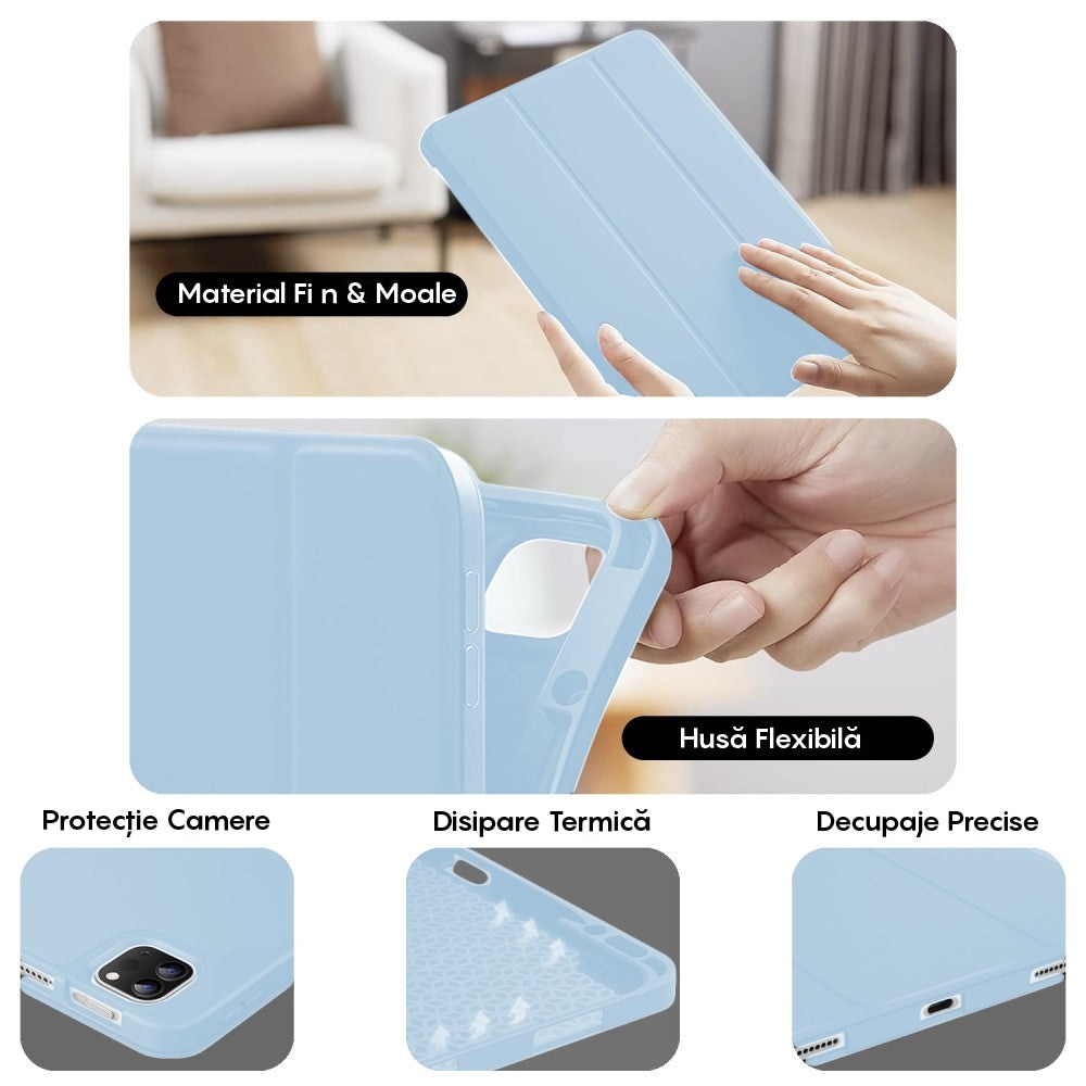 Husa Inteligenta compatibila cu iPad 9/8/7 10.2", MagneticX, CASEY STUDIOS™, Unghiuri Ajustabile, Suport Stylus Pen, Carcasa Flexibila, Functie Auto Sleep/Wake &Touch ID, Subtire si Usoara, Albastru