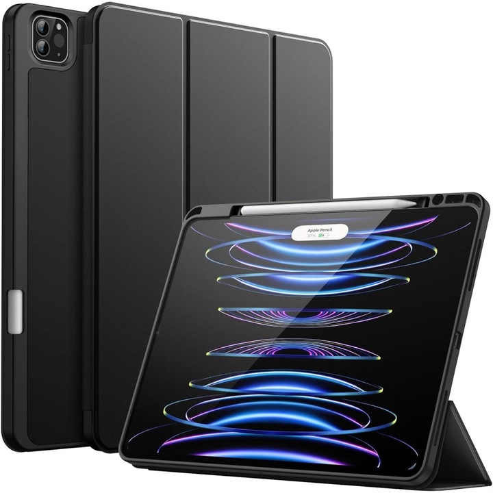Husa Inteligenta compatibila cu iPad Pro 11 2022/2021/2020/2018 11", MagneticX, CASEY STUDIOS™, Unghiuri Ajustabile, Suport Stylus Pen, Carcasa Flexibila, Functie Auto Sleep/Wake &Touch ID, Subtire si Usoara, Negru