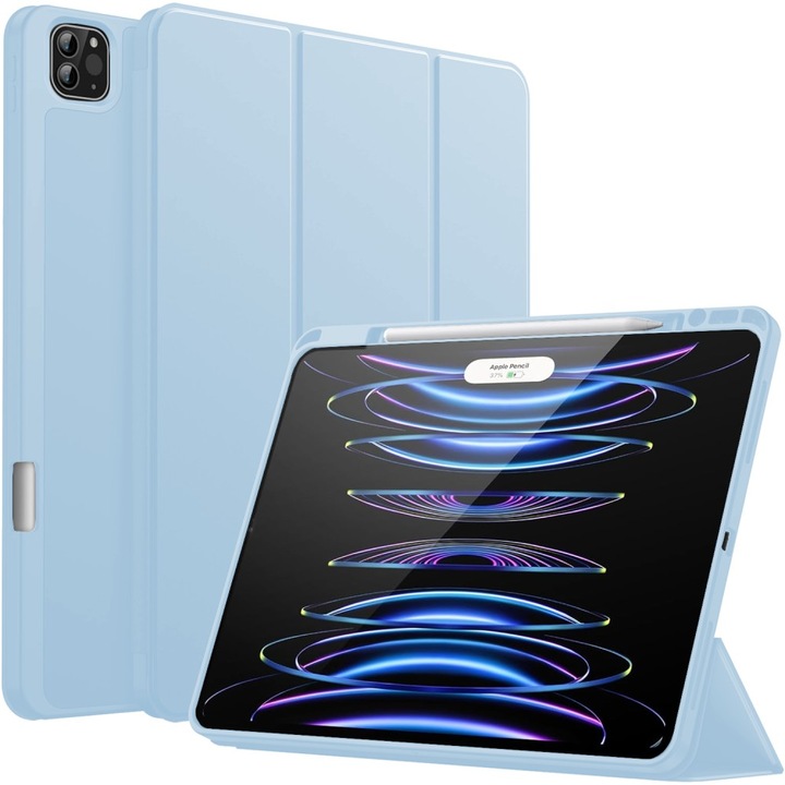 Husa Inteligenta compatibila cu iPad Pro 11 2022/2021/2020 11", MagneticX, CASEY STUDIOS™, Unghiuri Ajustabile, Suport Stylus Pen, Carcasa Flexibila, Functie Auto Sleep/Wake &Touch ID, Subtire si Usoara, Albastru