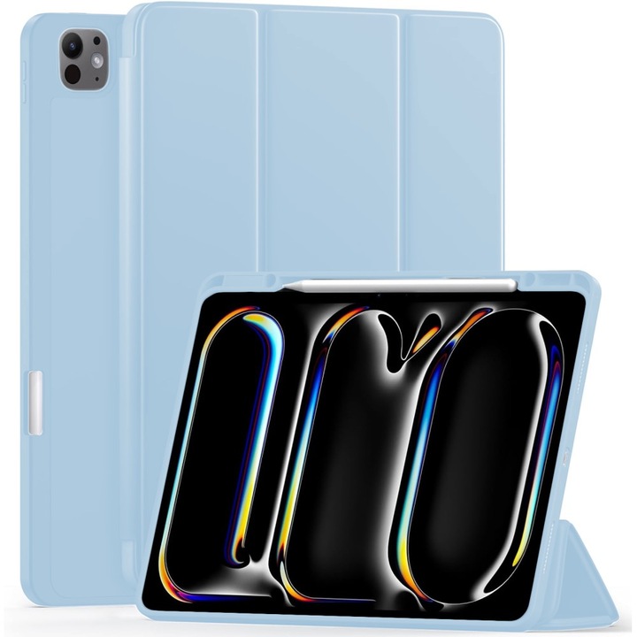 Okostok, kompatibilis az Apple iPad Pro 13 2024 készülékkel, MagneticX, CASEY STUDIOS™, állítható szögek, érintőceruza-tartó, rugalmas tok, automatikus alvás/ébresztés és Touch ID funkció, vékony és könnyű, kék