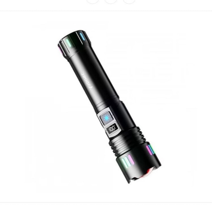 Ръчно LED фенерче, P45, обхват 500 м, с индикатор за батерията, черно