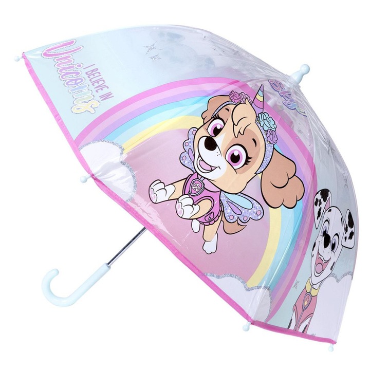 Чадър за дъжд за деца, Paw Patrol Skye, ръчен, диаметър 71 см Прозрачен
