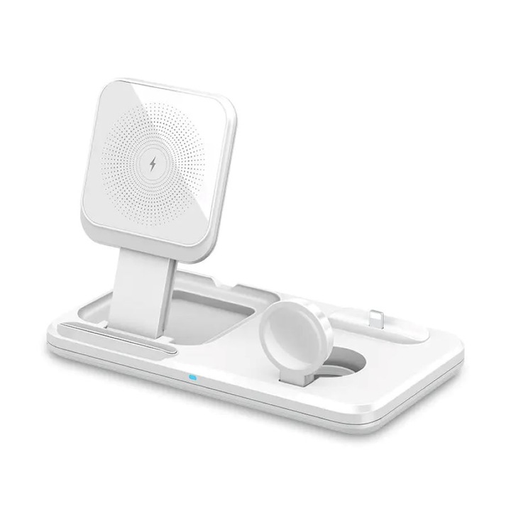 Statie incarcare wireless 3 in 1, Fast Charge, 15W, Compatibil cu Apple, Samsung si alte modele, Iphone, AirPods, AppleWatch, reglabil, cablu inclus