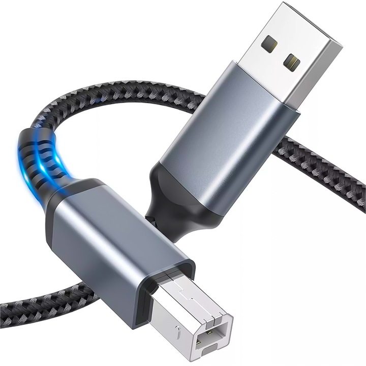 Cablu USB-A / USB-B 2M cu imprimante scannere Transfer 480 Mbps pentru Imprimanta Scanner Multifunctionala Impletitura Rezistenta din Nylon Reagle