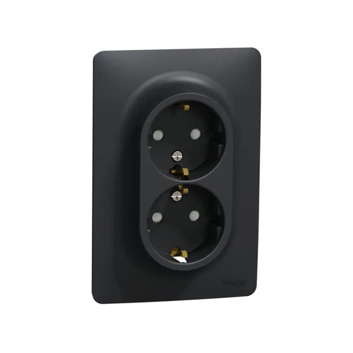 Priza dubla 2P+E 16A, culoare antracit, Schneider Electric