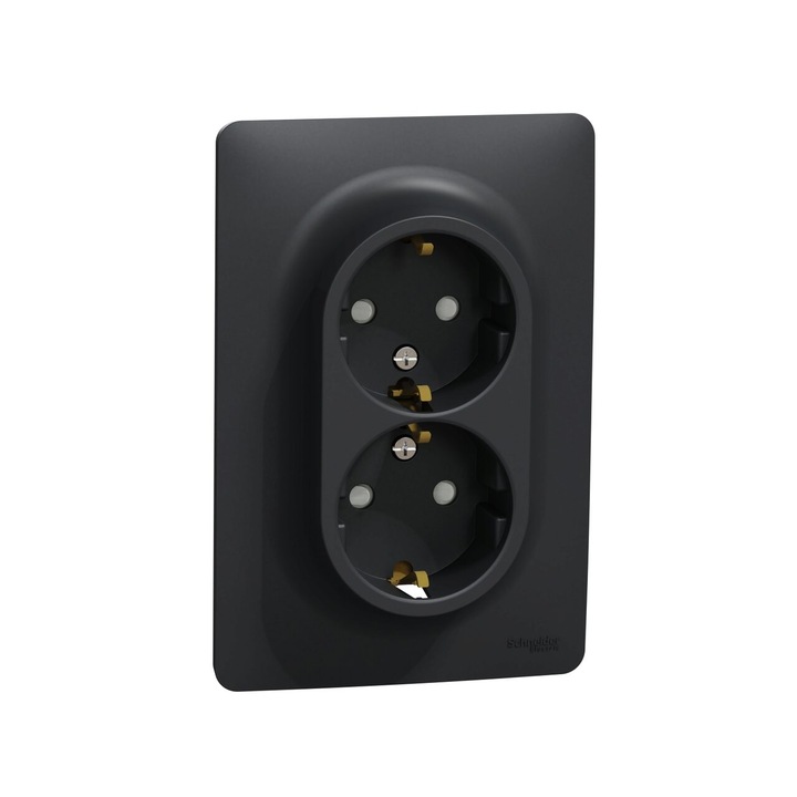 Двоен контакт 2P+E 16A, цвят антрацит, Schneider Electric