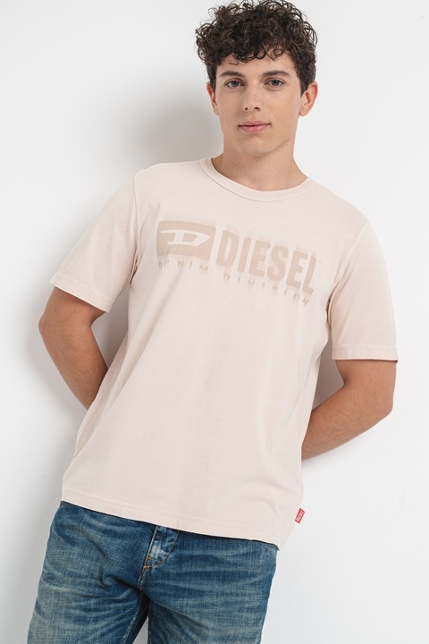 Diesel, Tricou cu decolteu la baza gatului si logo, Bej deschis, M