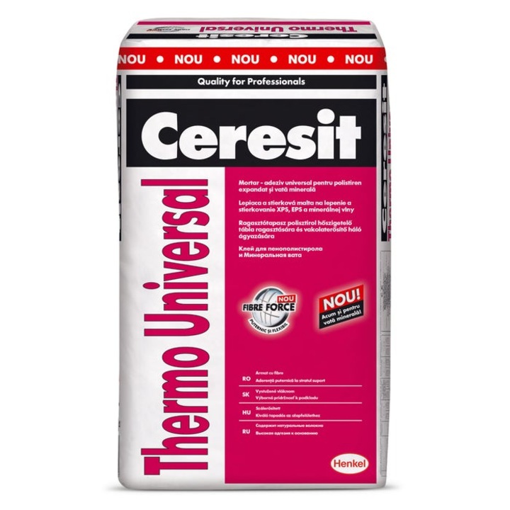 Adeziv polistiren / vata minerala, Ceresit Thermo Universal, interior / exterior, 25 kg