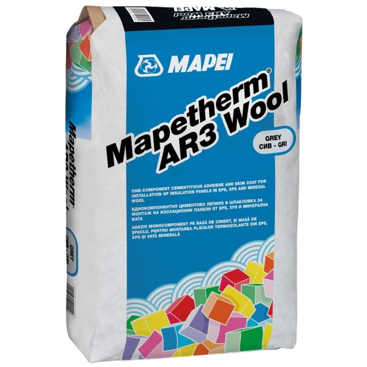 Adeziv polistiren si vata minerala, Mapei Mapetherm AR3 Wool, exterior, 25 kg