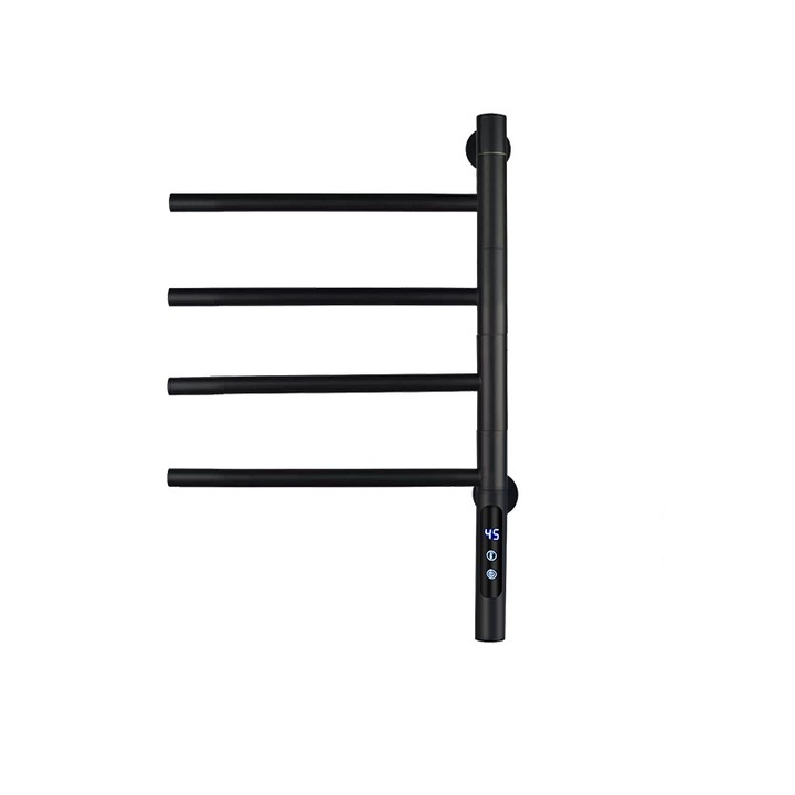 TRENDYS elektromos törölközőtartó, 42 x 56 cm, digitális, matt fekete, 4 állítható karral