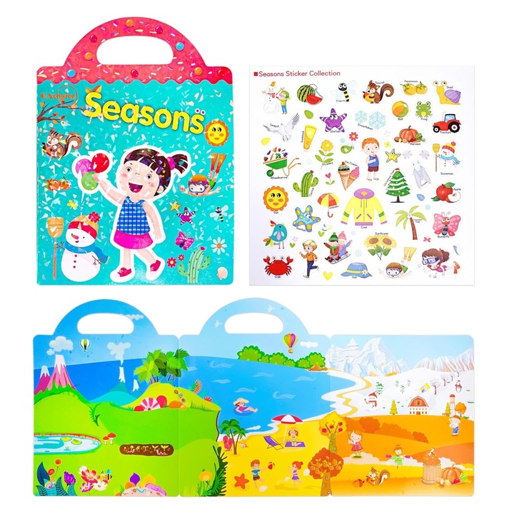 Jucarie educativa Plansa cu stickere reutilizabile, Anotimpurile, 39 piese, + 3 ani