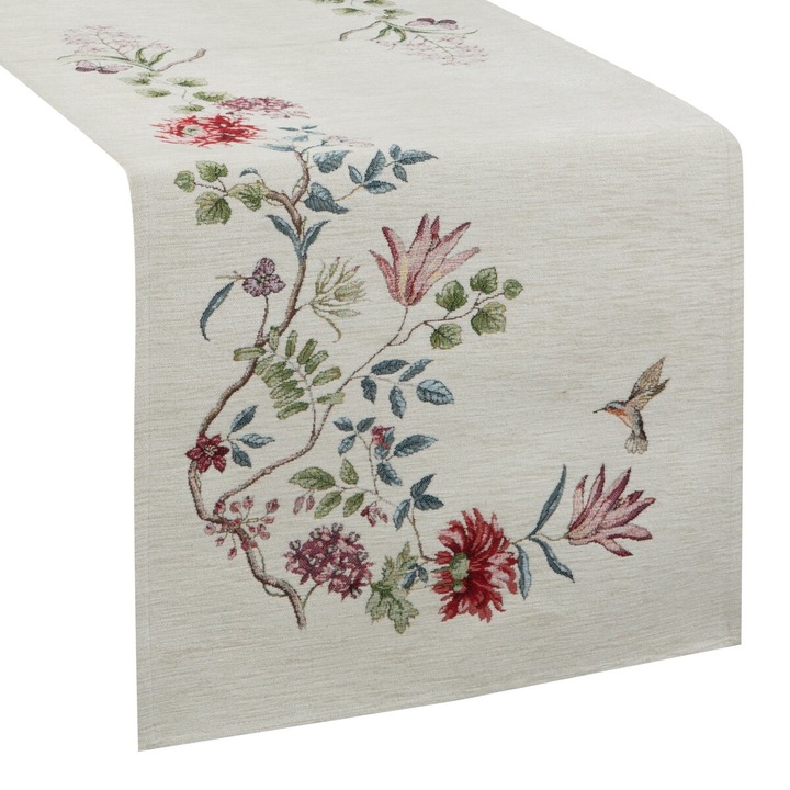 Fata de masa cu un motiv floral 45 x 140 cm Eurofirany natural tapiserie