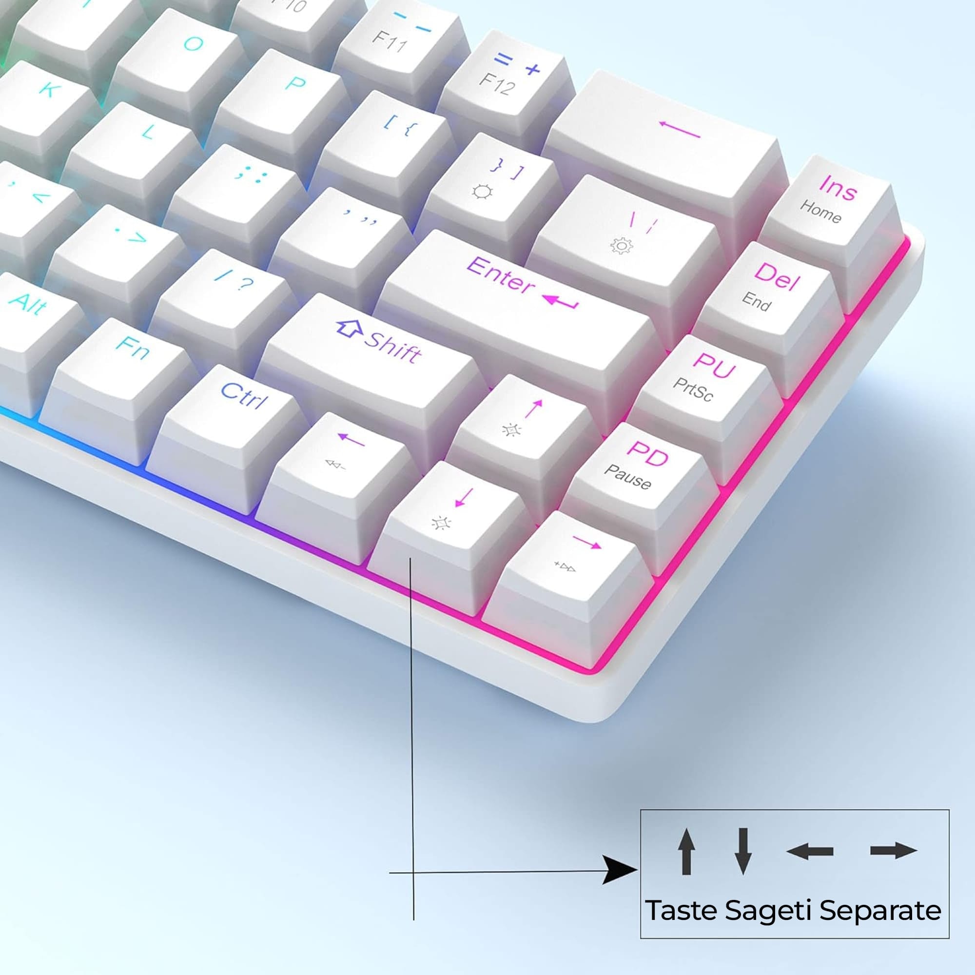 Tastatura Mecanica Gaming Timebox, Wireless, Layout 60%, Lumini LED, 68 ...