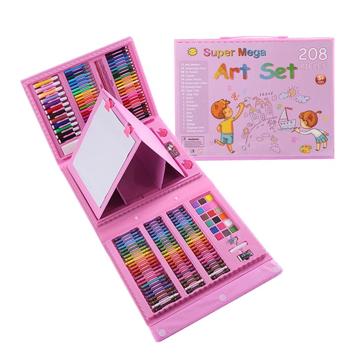 Set 208Pcs creioane colorate asortate pentru copii, design cartoon, multicolor