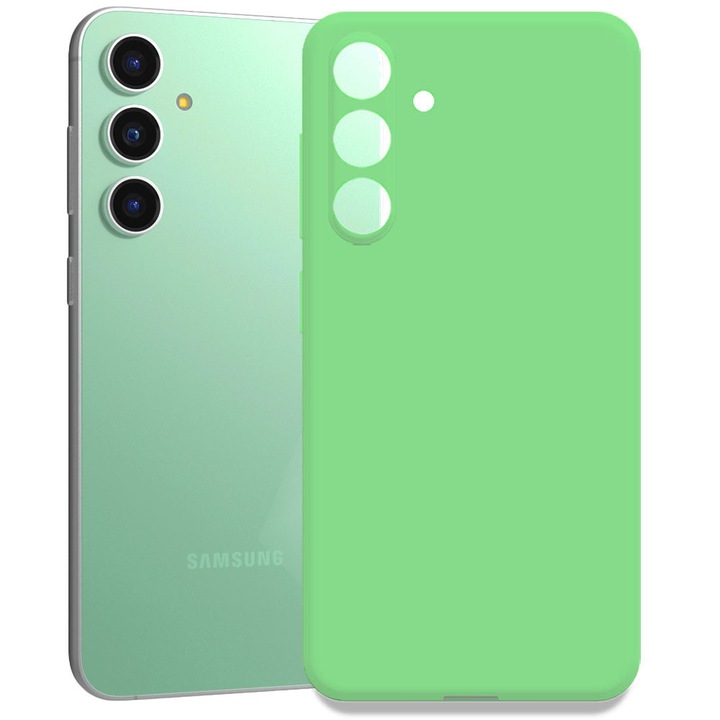 Husa pentru Samsung Galaxy S23 FE, Color Shield, Interior de catifea, Suprafata aderenta, Protectie antisoc, Margini ridicate, Regular Fit, Silicon, Verde deschis