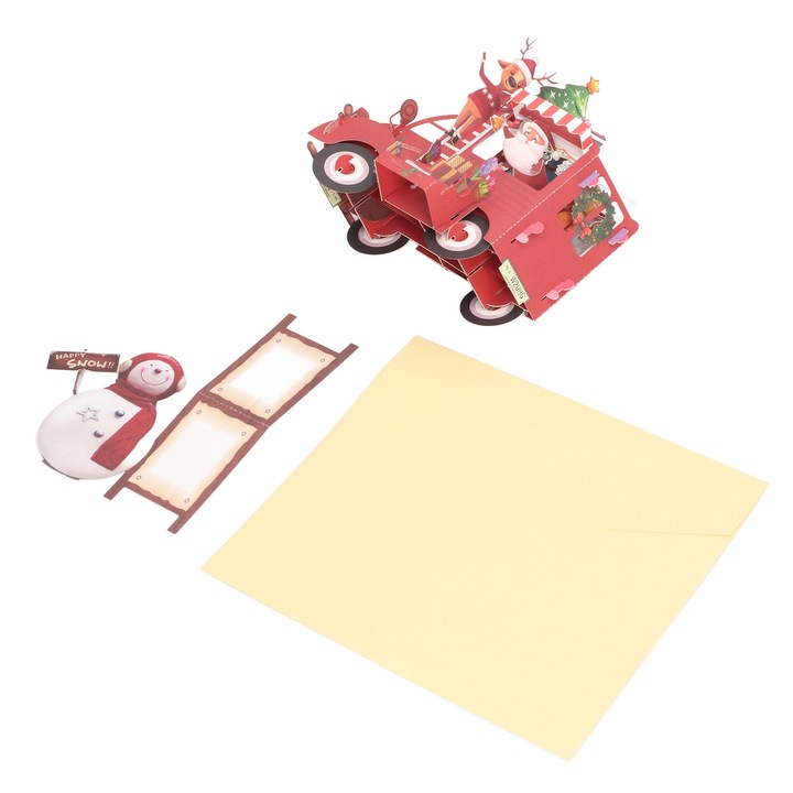3D коледни картички, тема с декорирани превозни средства, гравиране на хартия, празен дизайн, декоративни изскачащи празнични новогодишни поздравителни картички