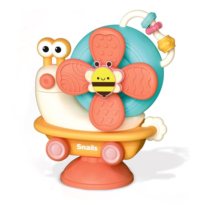 Jucarie in forma de Melc, pentru dentitie, zornaitoare cu ventuza si spinner, 6 luni+, SARALMA®