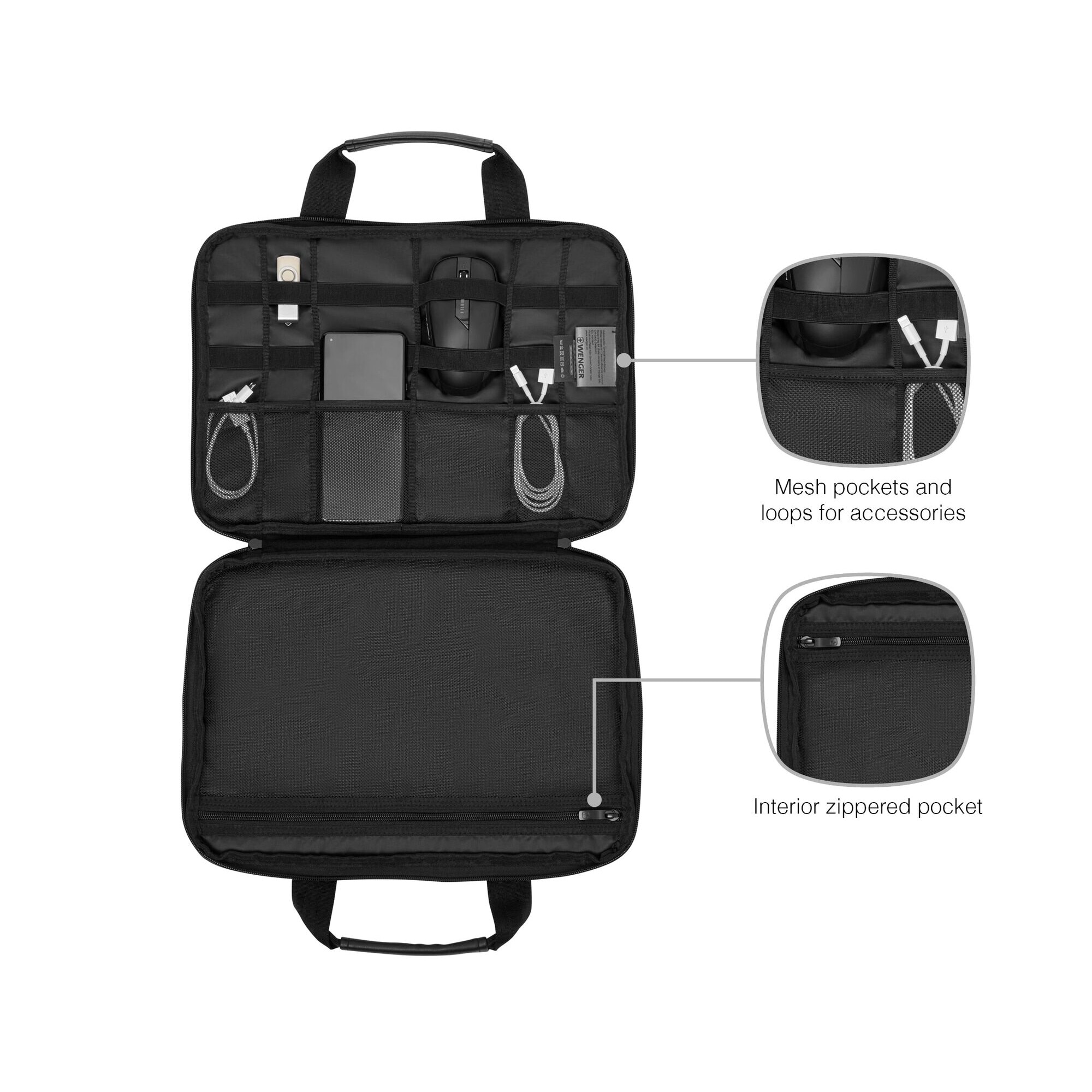 Geanta laptop, Wenger, Poliester, Compartimentat, Negru, 14"