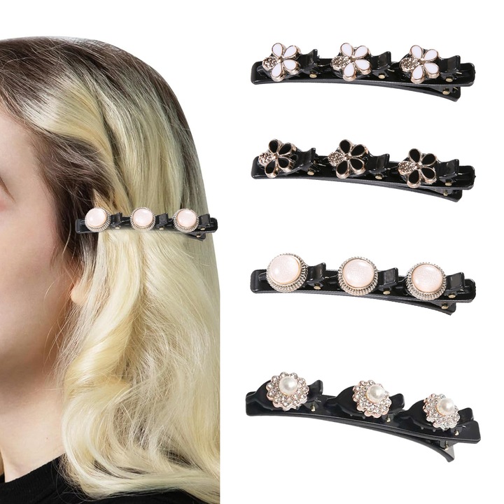 Fonott hajcsat csillogó kristályokkal, szatén anyagú hajpánt, kacsacsőrű hajcsat