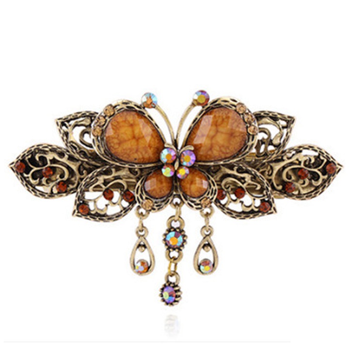 Klasszikus vintage hajcsat, pillangó rojtokkal díszített hajcsat, ötvözetből készült spirálrugós csat, nagykereskedelmi haj kiegészítők