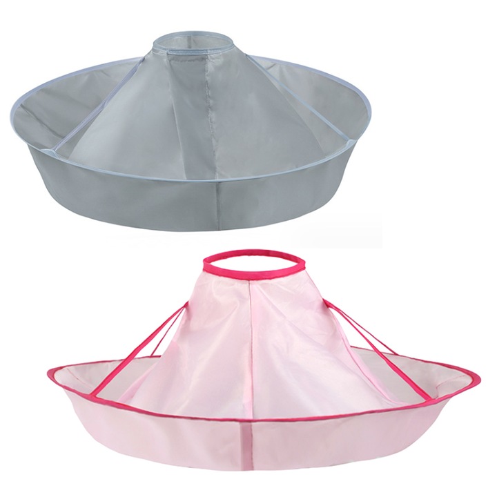 Комплект Фризьорска пелерина, AMRINUGL, форма на чадър, полиестер, сива, розова, 2 бр
