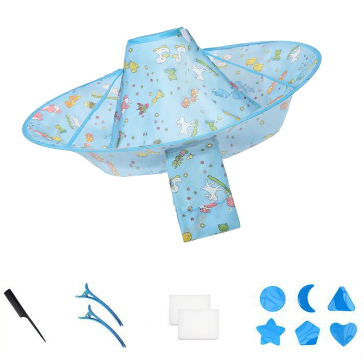 Комплект фризьорски аксесоари, AMRINUGL, 12 части, включва ножица, гребен, щипки, гъби и шаблони, многоцветни