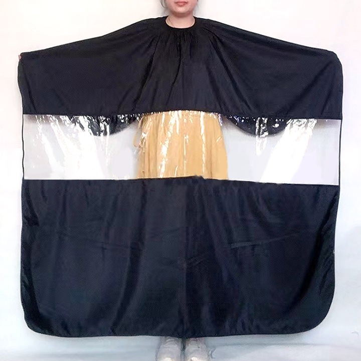 Fodrászköpeny átlátszó ablakkal, vízálló szalonköpeny, fodrászköpeny állítható fémkapoccsal 63x55inch, fekete