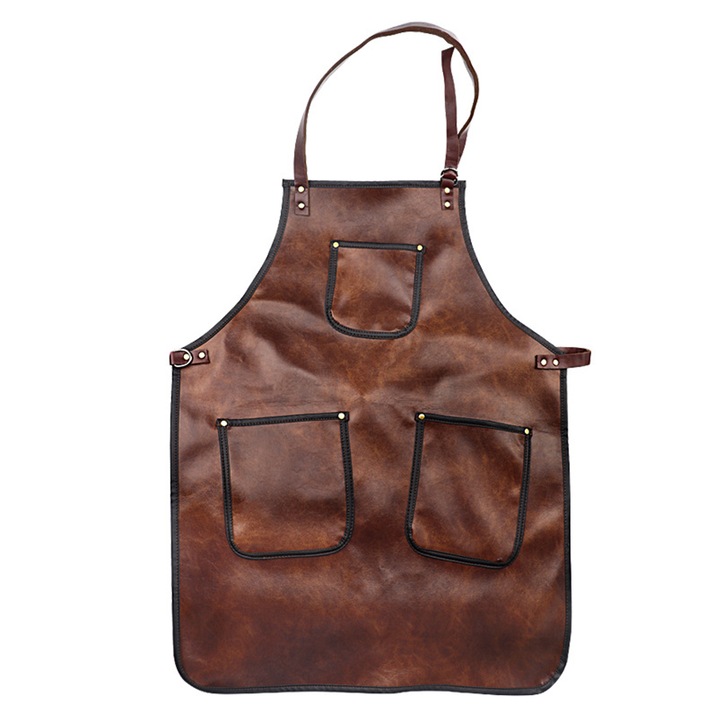 Работна престилка от PU кожа AMRINUGL за бръснарница, кафяв цвят