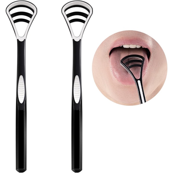 2 db AMRNUGL nyelvkefe készlet, tartós, fekete/fehér