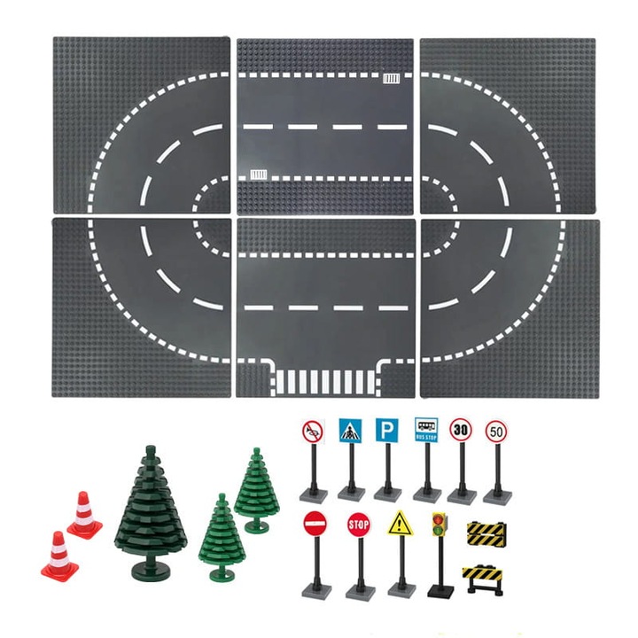 Set Strazi Monte Carlo, Montessori, 23 elemente, culoare gri deschis, dimensiuni placi 25.5x25.5cm
