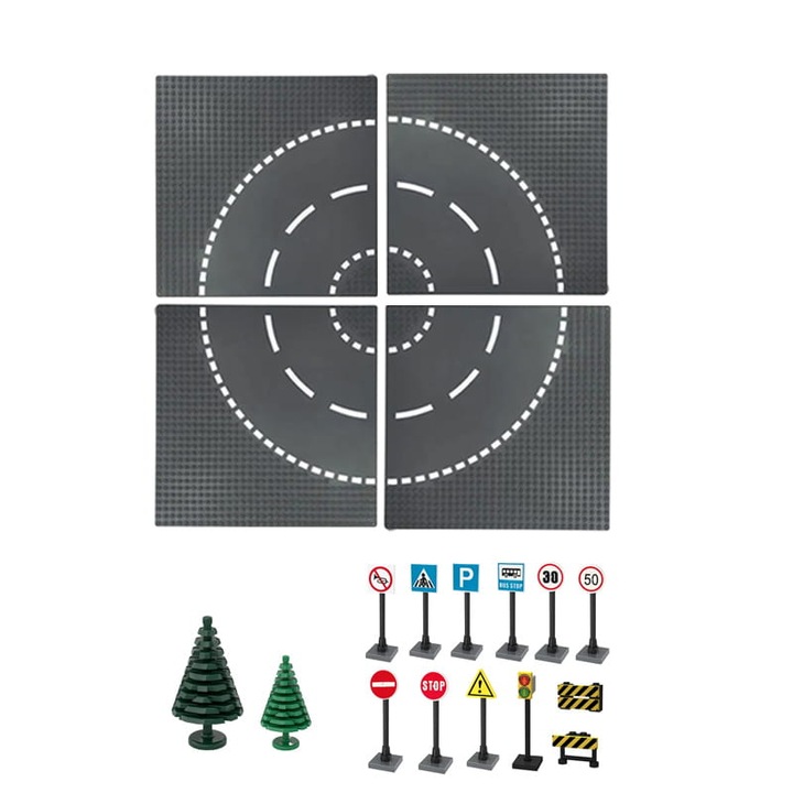 Set de joaca, Montessori, drumuri si semne de circulatie, multicolor, 25.5x25.5x0.3cm