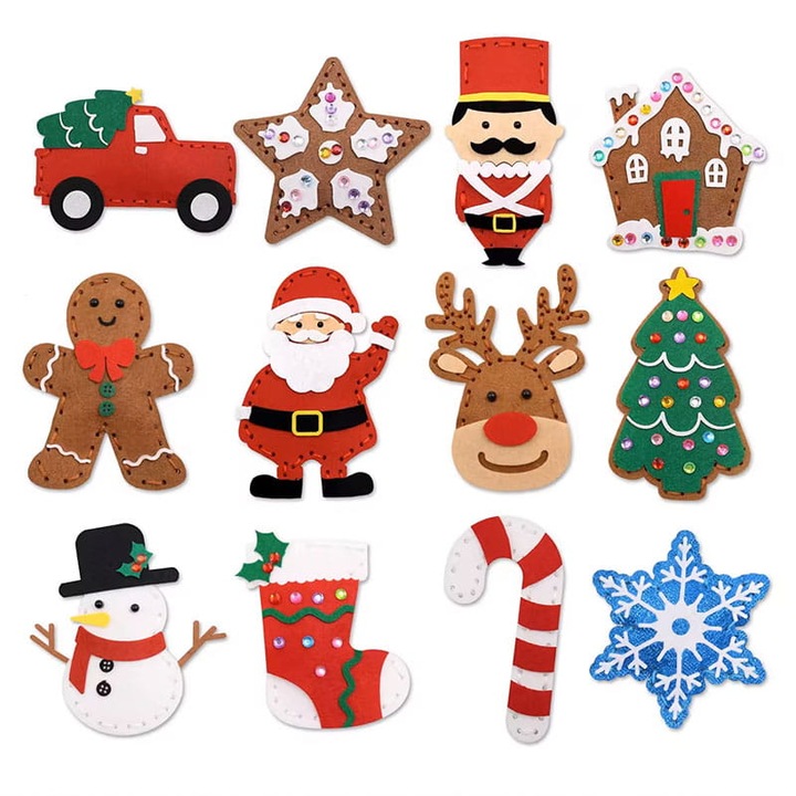 Set 12 piese de artizanat, Montessori, Tematica Craciun, DIY, Multicolor, 21.5x19x7.5cm